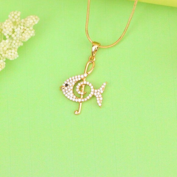 "Rose Gold Fish Pendant with Treble Clef Design and Crystal Accents, XPPT1479 - Picture 9 of 13